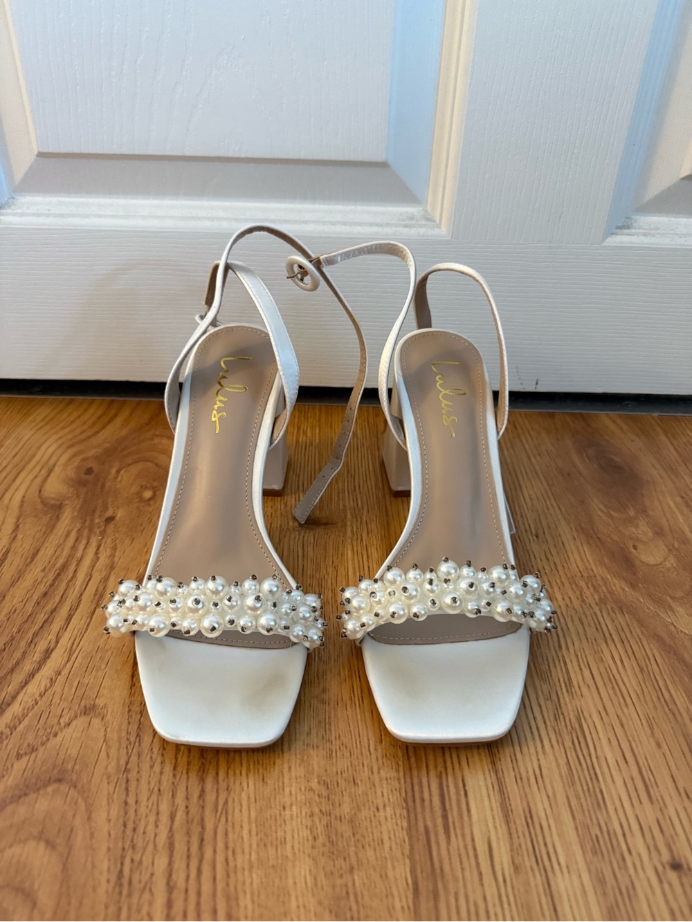 Lulu's Ivory Pearl-Embellished Block Heel - Size 7